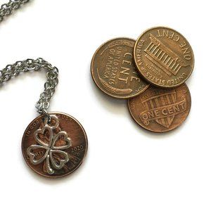 🍀 1959-69 Lucky Penny Necklace 4 Leaf Clover Stainless Steel Copper Handmade 🍀
